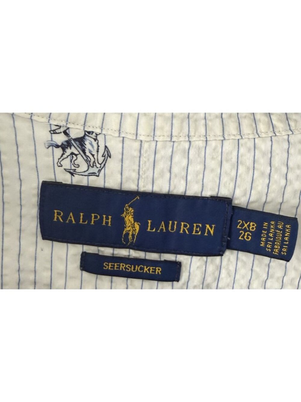 Ralph Lauren Mens 2XB Seersucker Short Sleeve Shirt White Navy Anchor Dog - Picture 4 of 6
